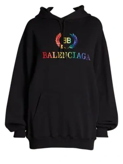 Shop Balenciaga Rainbow Logo Hoodie In Noir