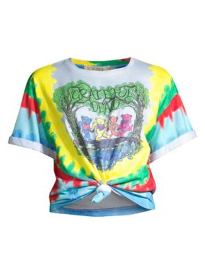Shop Alice And Olivia Grateful Dead Tie-dye Knot Front Tee In Multi