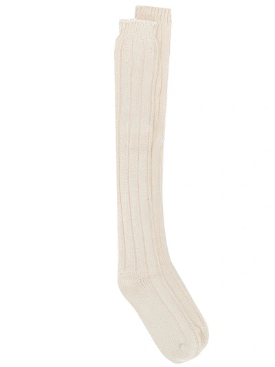 Shop Rick Owens Ribbed Long Socks - Neutrals