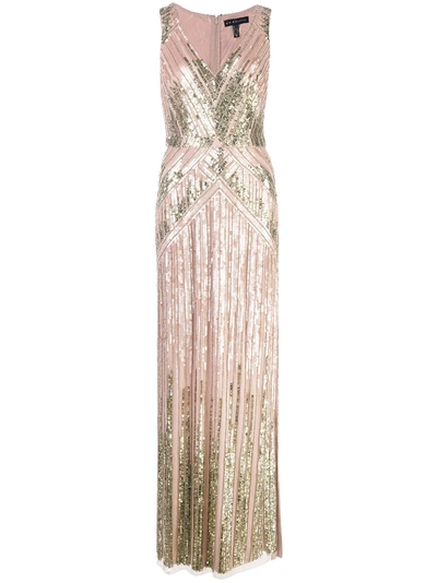 Shop Aidan Mattox Sequin Embroidered Gown In Pink