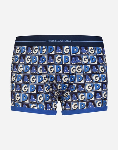 Shop Dolce & Gabbana Printed Logo Boxers In Cotton Jersey In Multi-colored