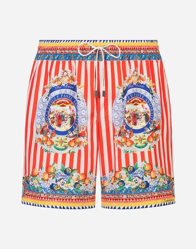 Shop Dolce & Gabbana Mid Printed Swimming Trunks With Pouch In Multi-colored