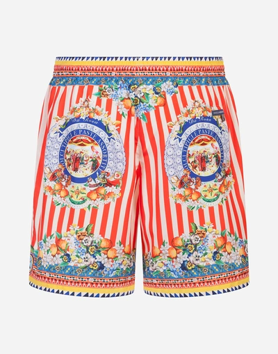 Shop Dolce & Gabbana Mid Printed Swimming Trunks With Pouch In Multi-colored