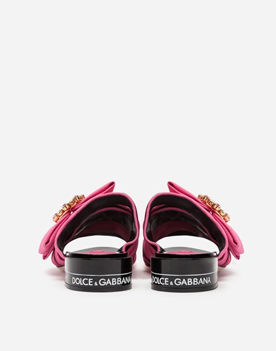 Shop Dolce & Gabbana Slides In Charmeuse With Bow And Crystals In Pink
