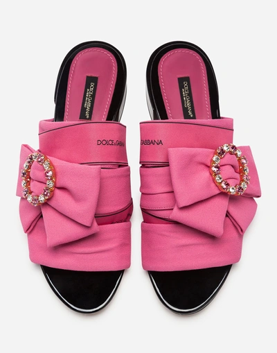 Shop Dolce & Gabbana Slides In Charmeuse With Bow And Crystals In Pink