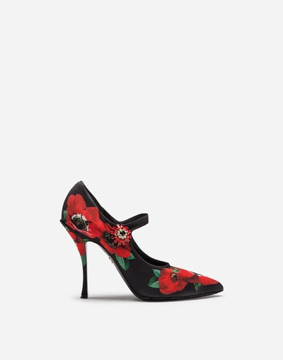 Shop Dolce & Gabbana Printed Stretch Jersey Mary Janes In Floral Print