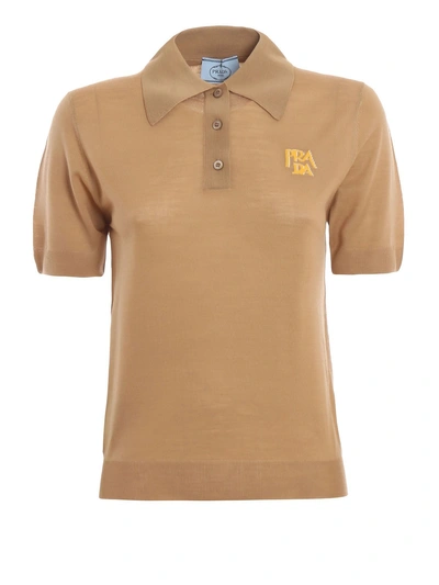 Shop Prada Logo Polo Shirt In Visone