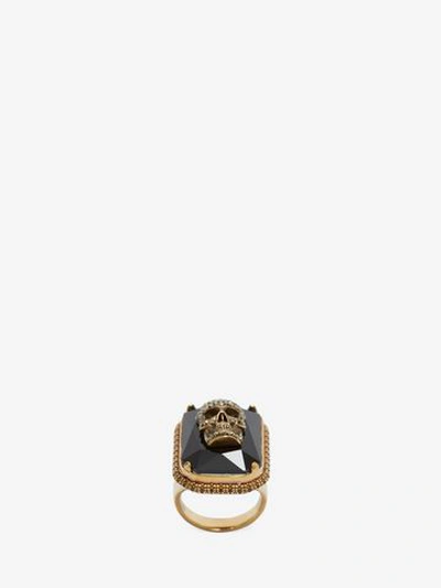 Shop Alexander Mcqueen Jeweled Skull Ring In Antique Gold