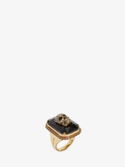 Shop Alexander Mcqueen Jeweled Skull Ring In Antique Gold