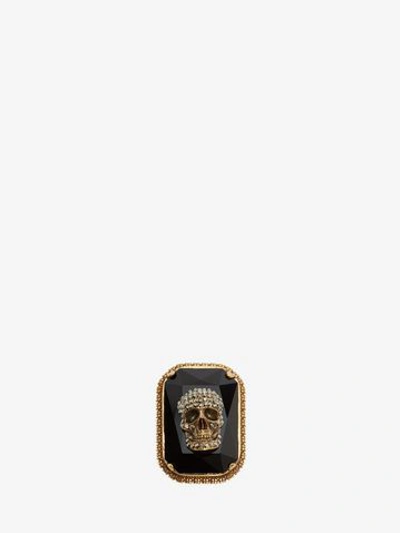 Shop Alexander Mcqueen Jeweled Skull Ring In Antique Gold