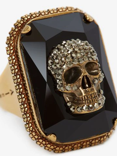 Shop Alexander Mcqueen Jeweled Skull Ring In Antique Gold