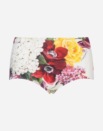 Shop Dolce & Gabbana Printed High-waisted Bikini Bottoms In Floral Print