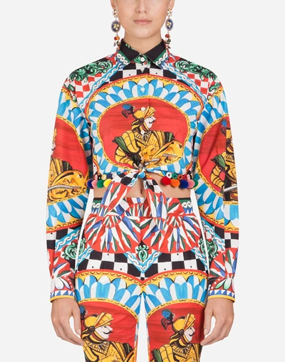 Shop Dolce & Gabbana Sicilian Carretto Print Cotton Shirt In Multi-colored