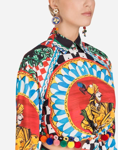 Shop Dolce & Gabbana Sicilian Carretto Print Cotton Shirt In Multi-colored