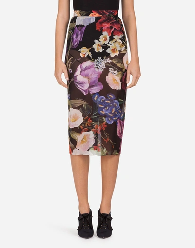 Shop Dolce & Gabbana Floral-print Silk Pencil Skirt In Floral Print