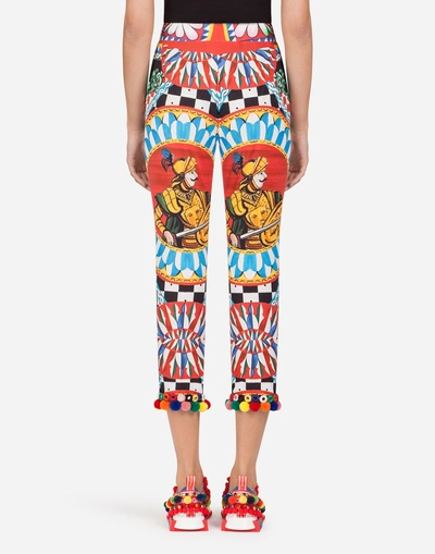 Shop Dolce & Gabbana Cotton Pants With Sicilian Carretto Print In Multi-colored