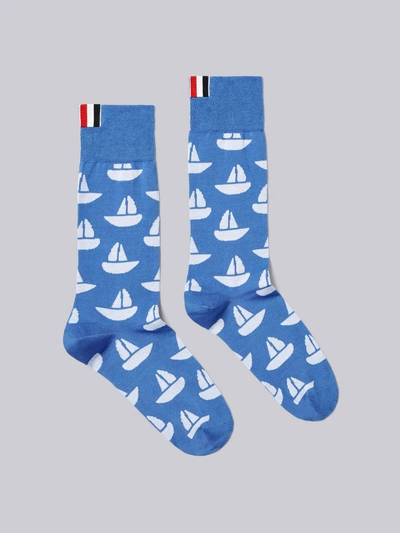 Shop Thom Browne Sailboat Icon Intarsia Mid-calf Socks In Blue