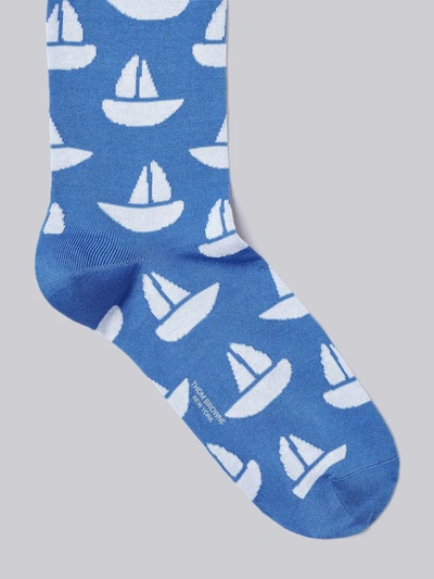 Shop Thom Browne Sailboat Icon Intarsia Mid-calf Socks In Blue
