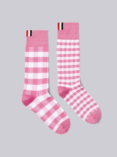 Shop Thom Browne Fun-mix Gingham Mid-calf Socks In Pink