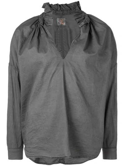 Shop A Shirt Thing Frilled Collar Split Neck Shirt - Grey