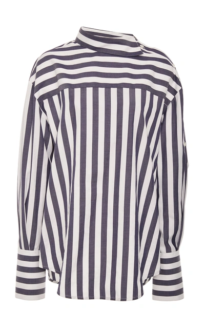Shop Monse Striped Cotton-poplin Shirt In Navy