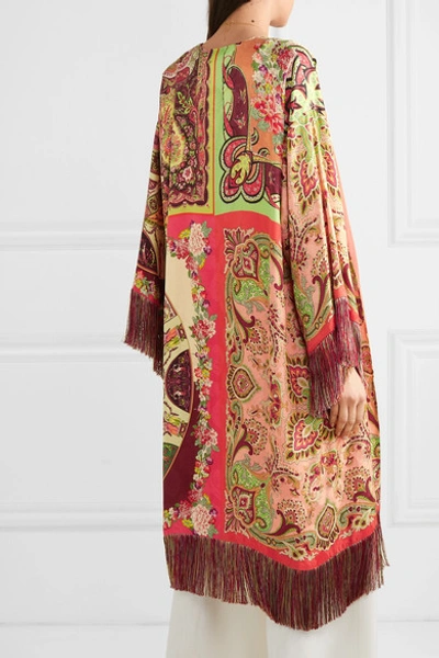 Shop Etro Fringed Printed Satin Robe In Red