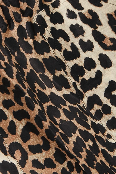 Shop Ganni Leopard-print Linen And Silk-blend Shorts In Leopard Print