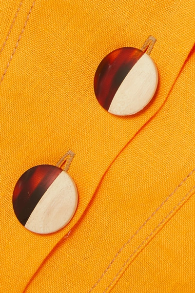Shop Nicholas Cropped Button-embellished Linen Top In Orange