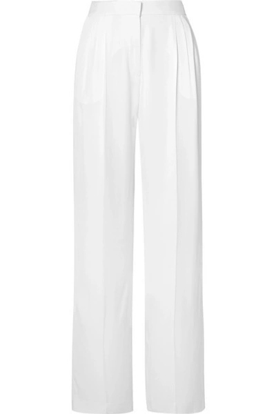 Shop Rosetta Getty Pleated Crepe Wide-leg Pants In White