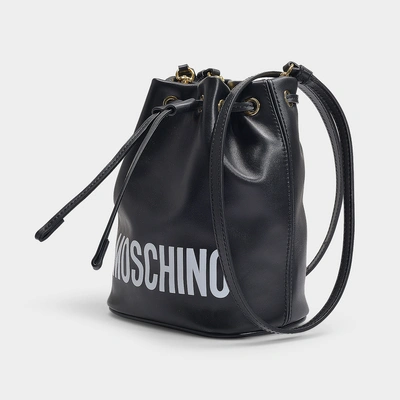 Shop Moschino Logo Bucket Bag In Black Leather