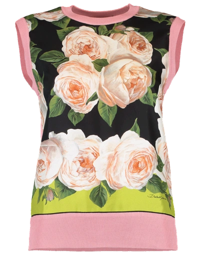 Shop Dolce & Gabbana Silk Front Floral Tank In Rose-grn