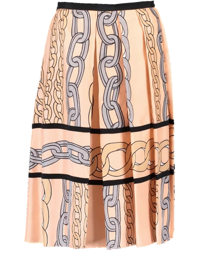 Shop Marni Chain Print Pleated Skirt In Peach