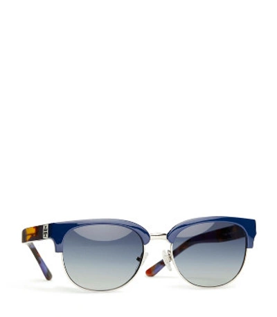 Shop Tory Burch Metal-bridge Sunglasses In Navy/blue Pearl Tortoise