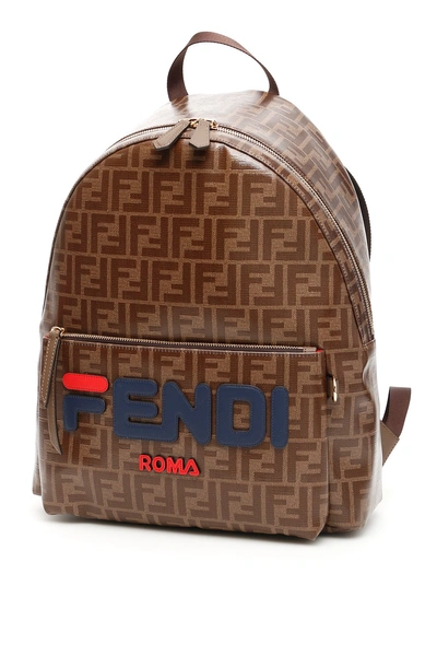 Shop Fendi Mania Ff Logo Backpack In Brown