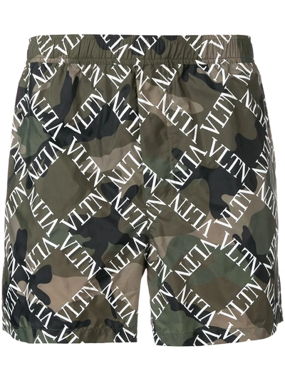 Shop Valentino Vltn Camouflage Swim Shorts - Green