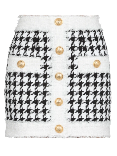 Shop Balmain Houndstooth Skirt In Noir/blanc