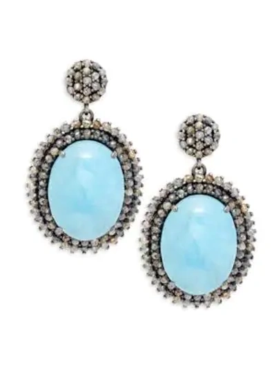 Shop Bavna Sterling Silver, Diamond & Aquamarine Oval Drop Earrings