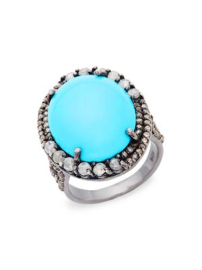 Shop Bavna Diamond Turquoise Sterling Silver Oval Ring