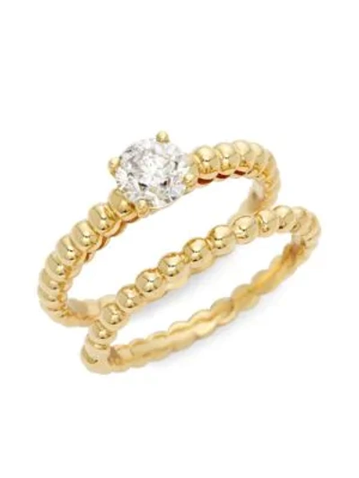 Shop Saks Fifth Avenue 14k Gold & Diamond Beaded Double Ring Stack