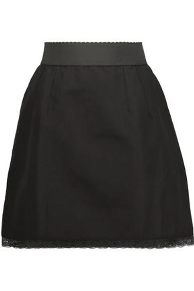 Shop Dolce & Gabbana Lace-trimmed Cotton And Linen-blend Mini Skirt In Black