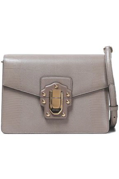 Shop Dolce & Gabbana Woman Lucia Lizard-effect Leather Shoulder Bag Taupe