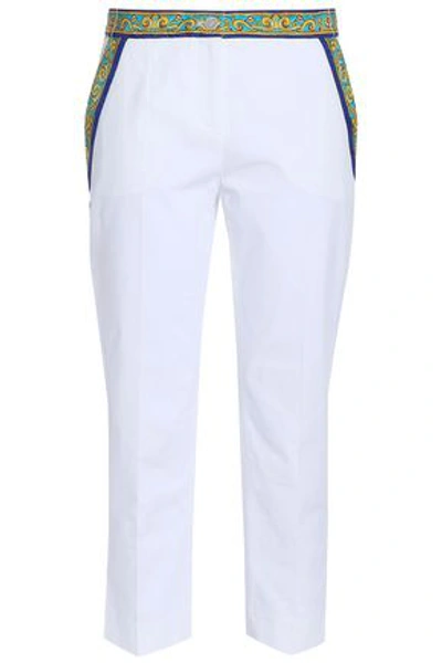 Shop Dolce & Gabbana Woman Cropped Cotton-blend Jacquard Tapered Pants White