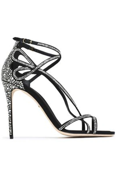 Shop Dolce & Gabbana Woman Keira Crystal-embellished Cutout Satin Sandals Black