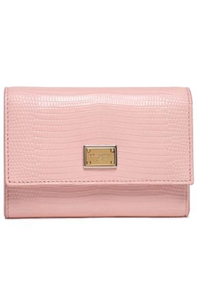Shop Dolce & Gabbana Woman Lizard-effect Leather Wallet Pastel Pink