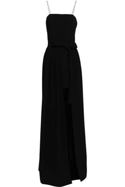 Shop Cinq À Sept Gianni Asymmetric Tie-front Pleated Stretch-crepe Gown In Black