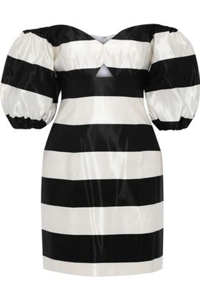 Shop Caroline Constas Titos Off-the-shoulder Striped Cotton And Silk-blend Satin Mini Dress In Black