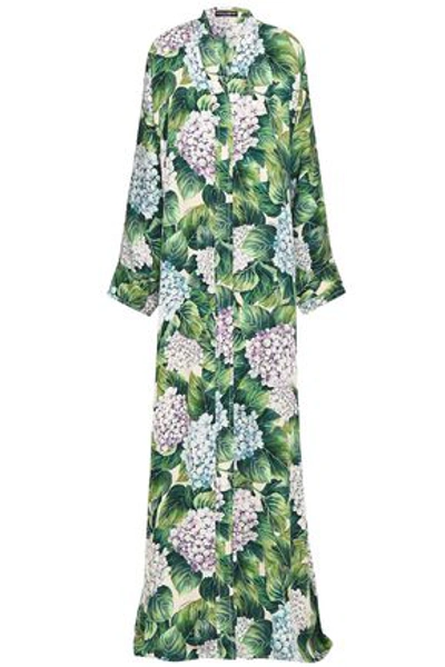 Shop Dolce & Gabbana Woman Floral-print Silk-charmeuse Maxi Dress Green