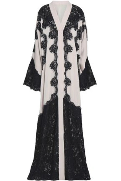 Shop Dolce & Gabbana Lace-appliquéd Silk-blend Crepe Gown In Black