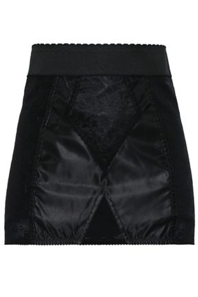 Shop Dolce & Gabbana Woman Lace-paneled Satin High-rise Briefs Black