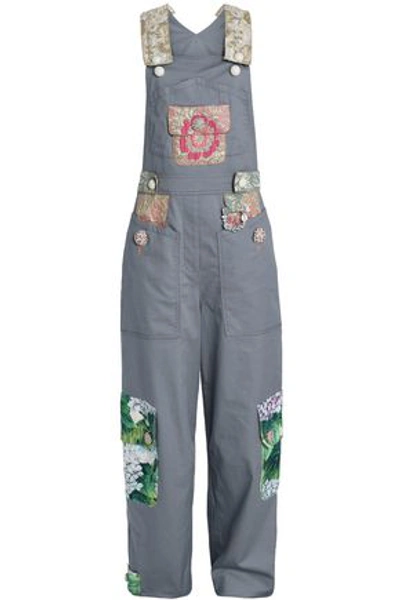 Shop Dolce & Gabbana Woman Brocade And Jacquard-trimmed Cotton-blend Twill Overalls Gray